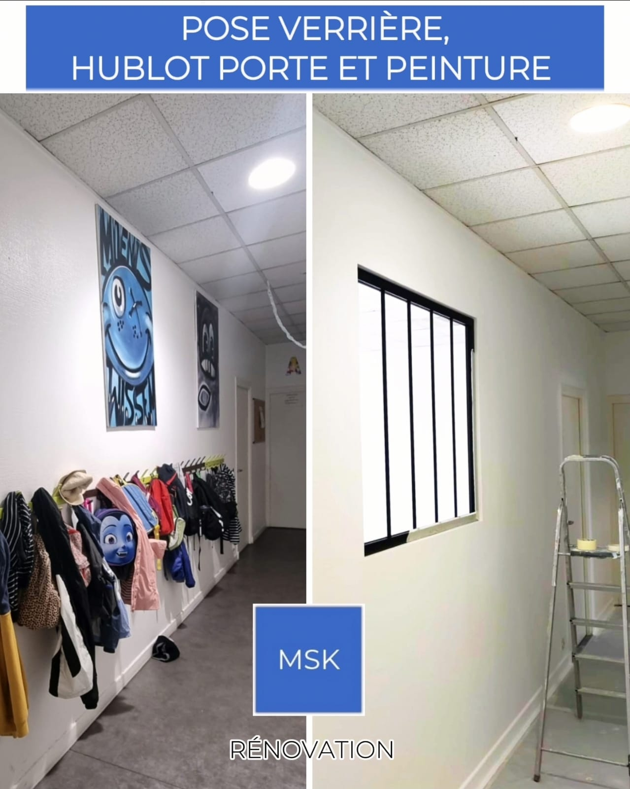 Pose verrière, hublot porte et peinture - MSK Rénovation